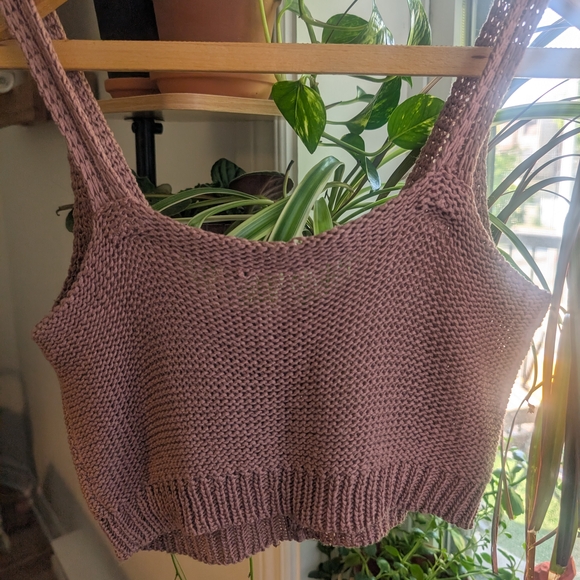 Pink Knit Lace-Up Crop Top - Picture 2 of 3
